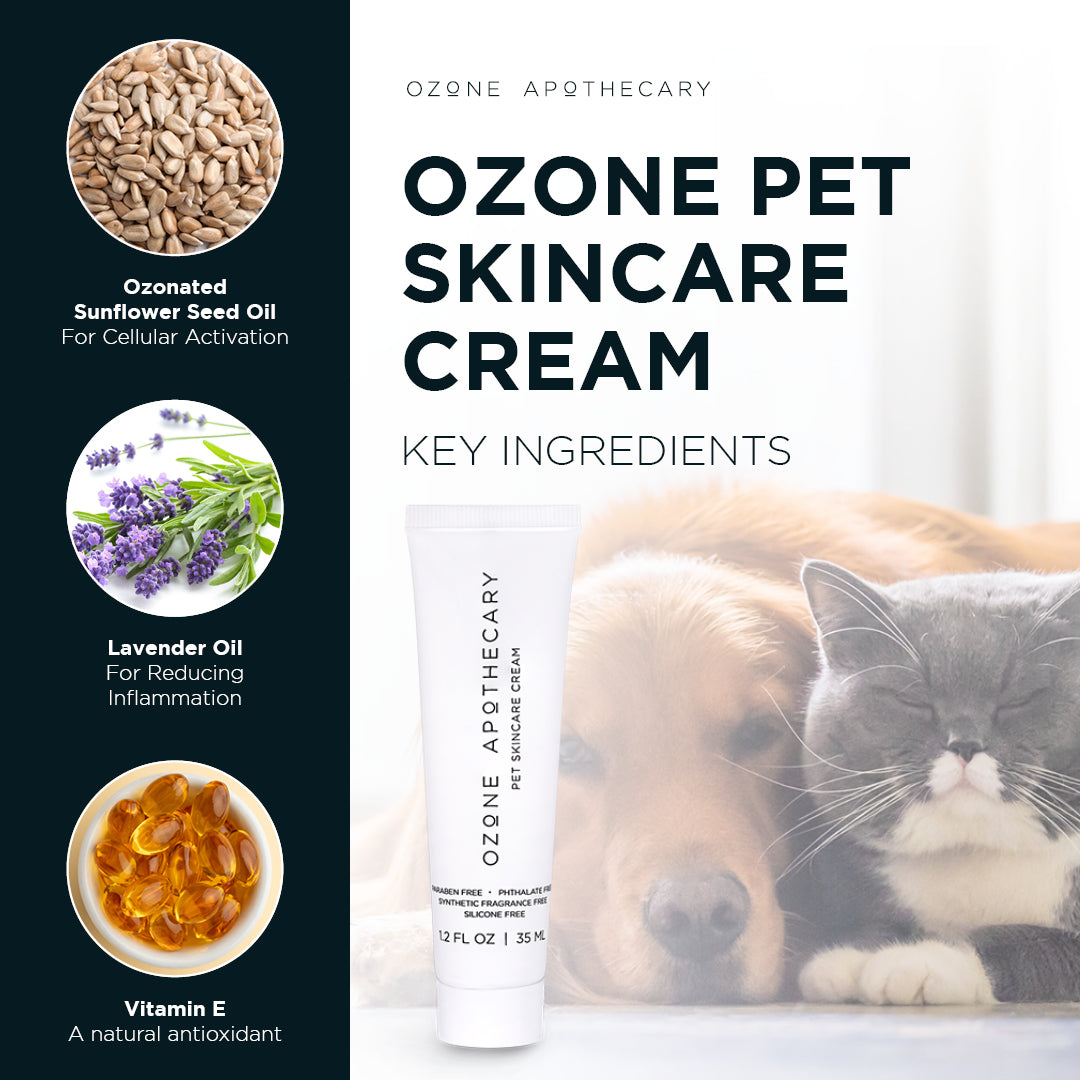 Ozone pet skincare cream key ingredients infographic