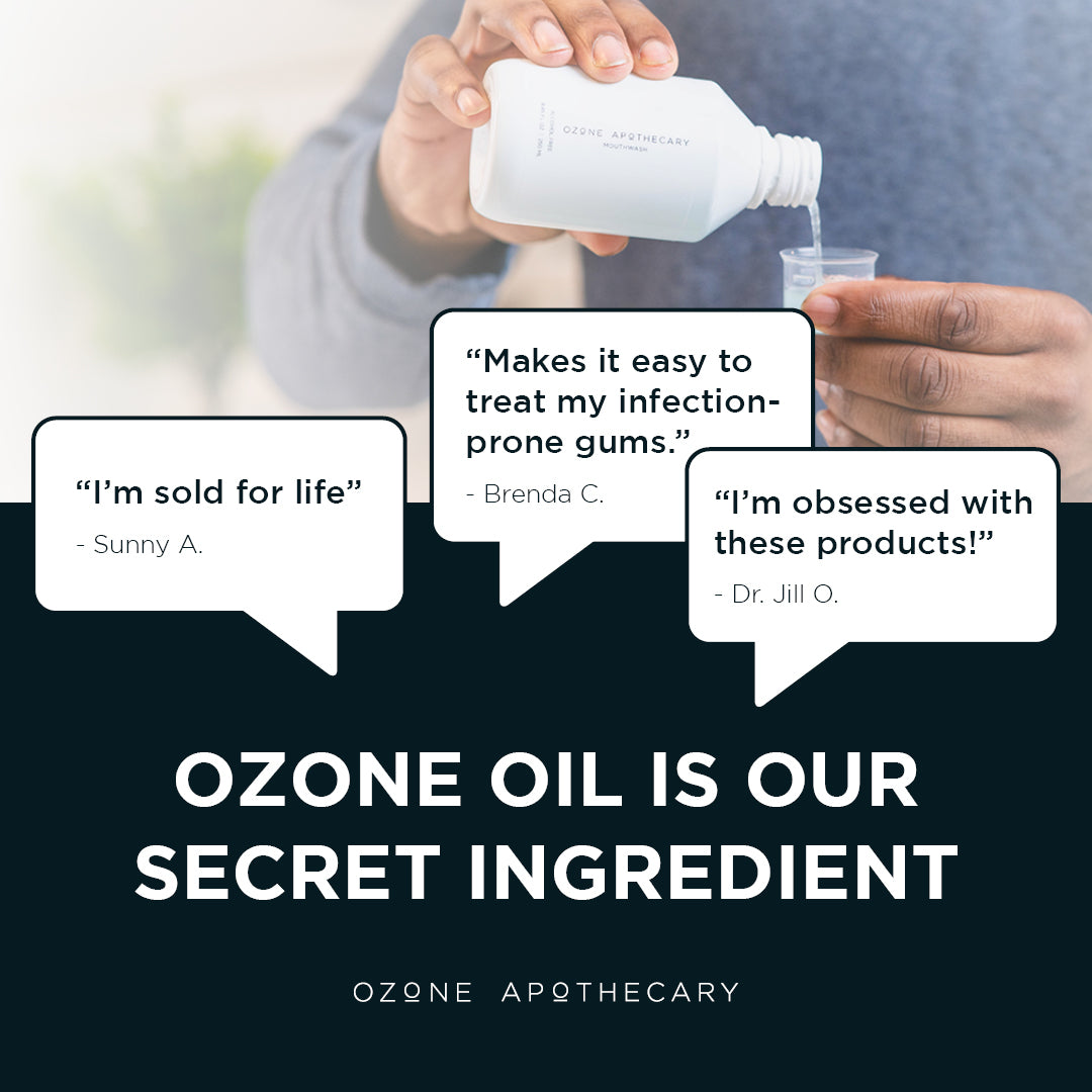 Ozone mouthwash and oil pulling solution secret ingredient infographic