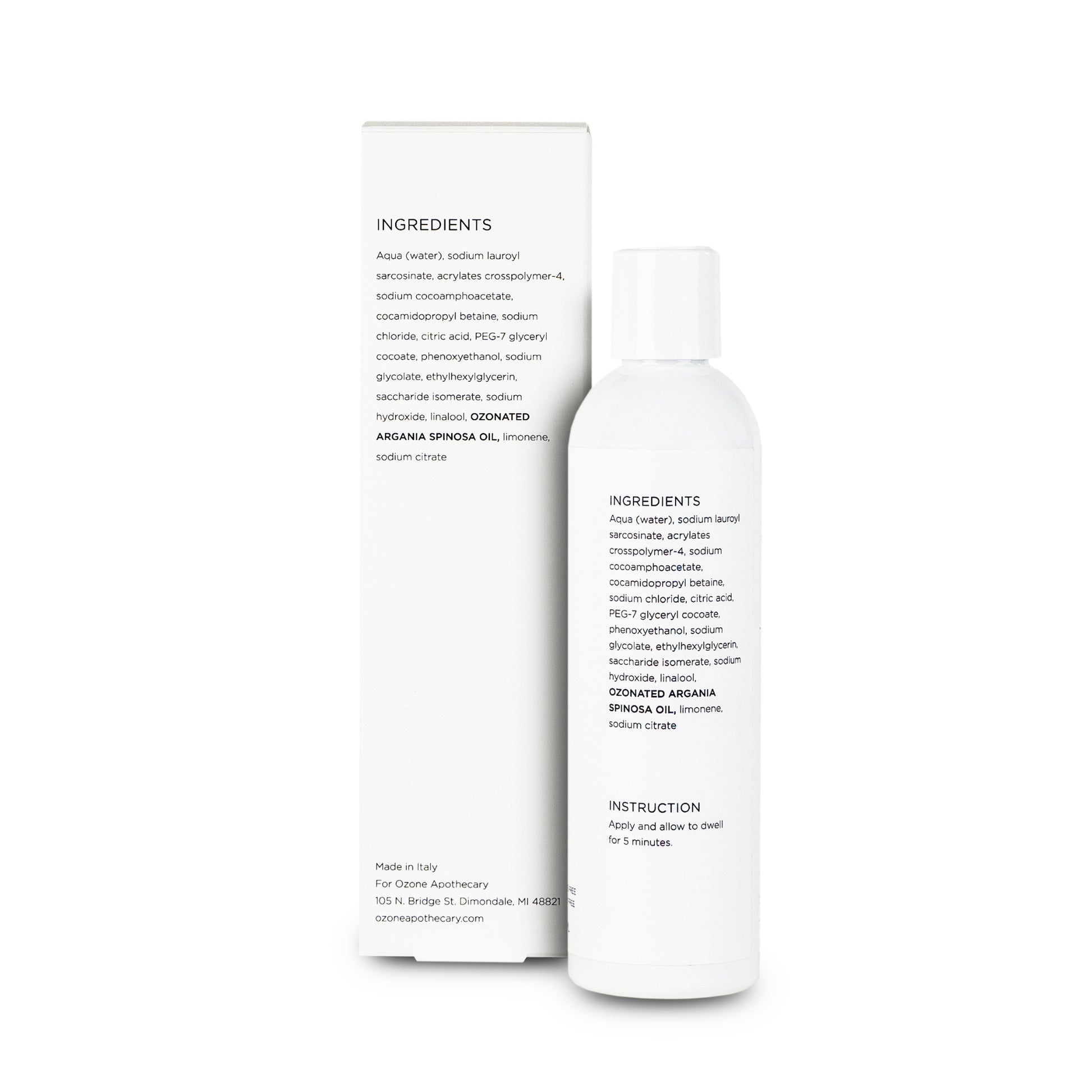 Back label of unscented ozone shampoo